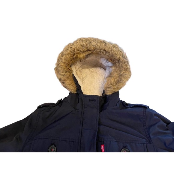 Host pick 🎉Levi Strauss And Co Womens Black Hooded Faux Fur Parka Jacket M - Picture 4 of 10